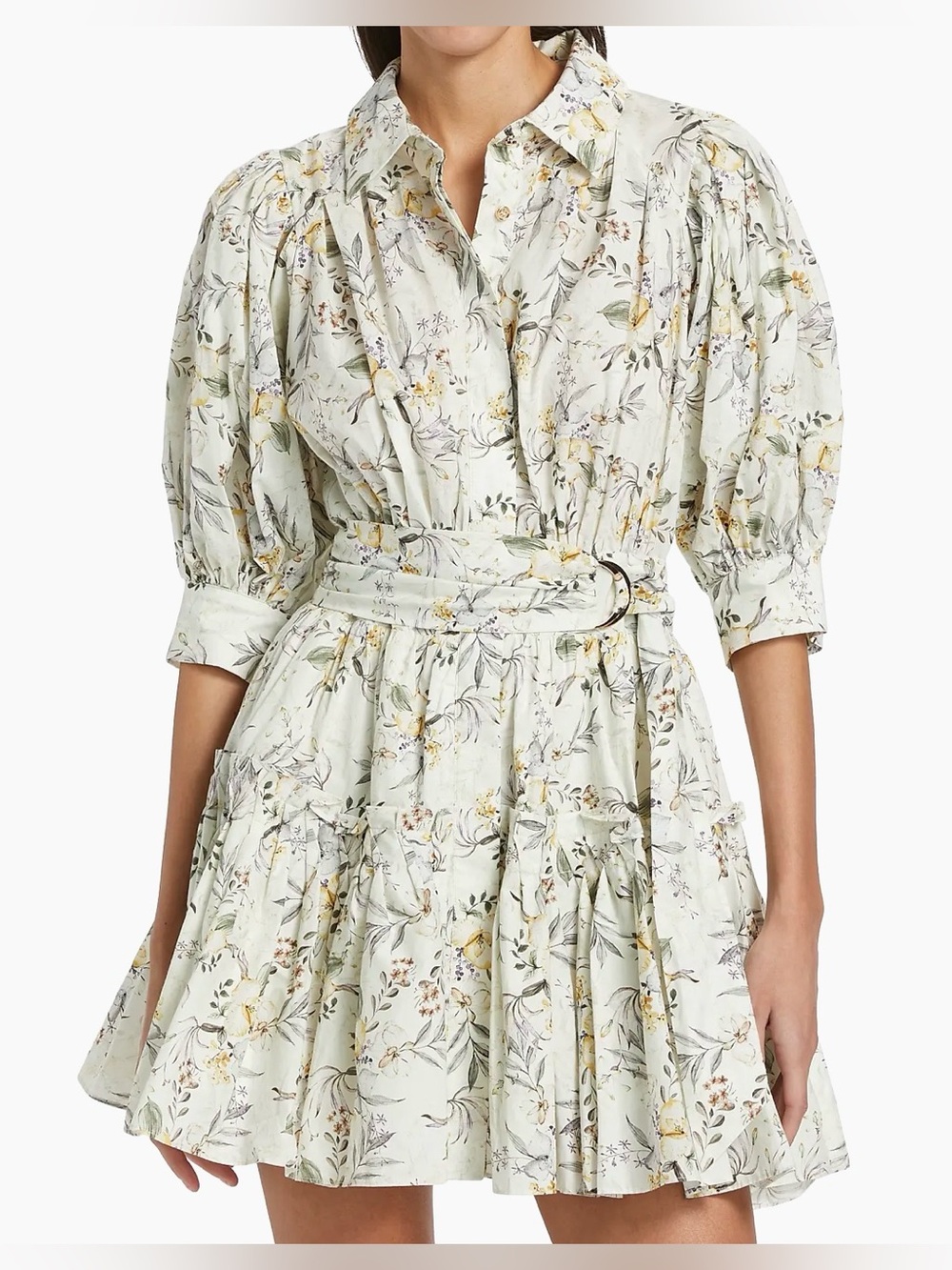 En Saison Mindy Floral Cotton Minidress Shirt Dress Puff Sleeve Preppy